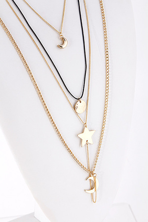 Moon And Star Pendant Charm Layer Necklace 5DBA2